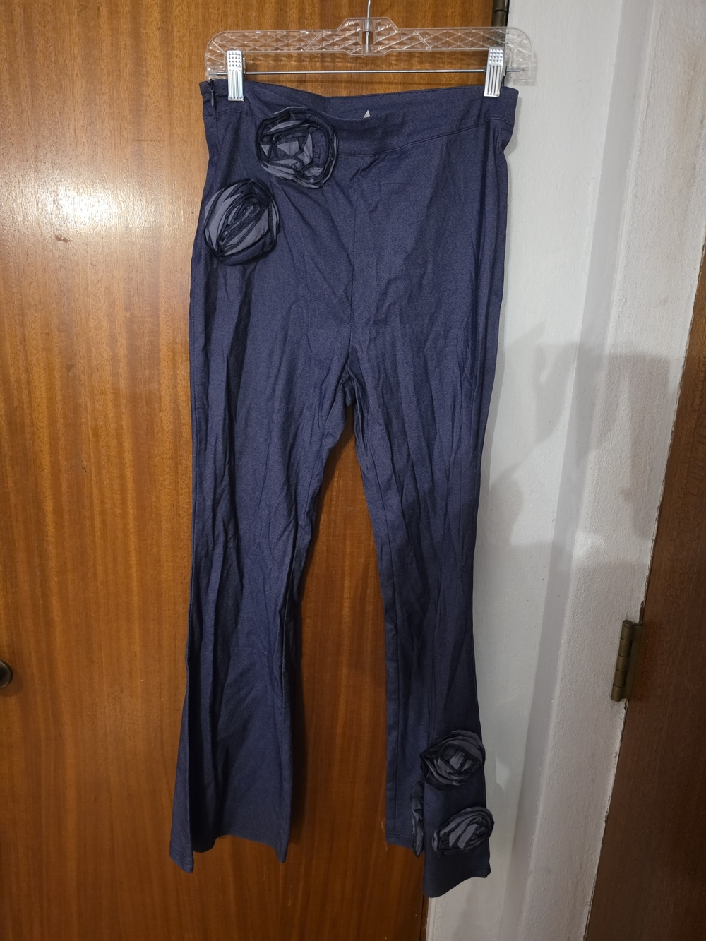 Girls Navy Floral Accent Stretch Knit Pants
